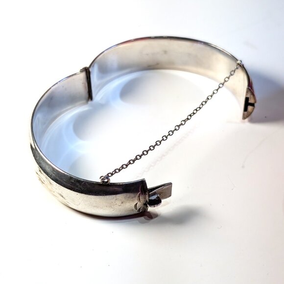 Vintage Mid-Century Sterling Burkhardt Birks Canada Engraved Floral Thick Bangle - Picture 4 of 7